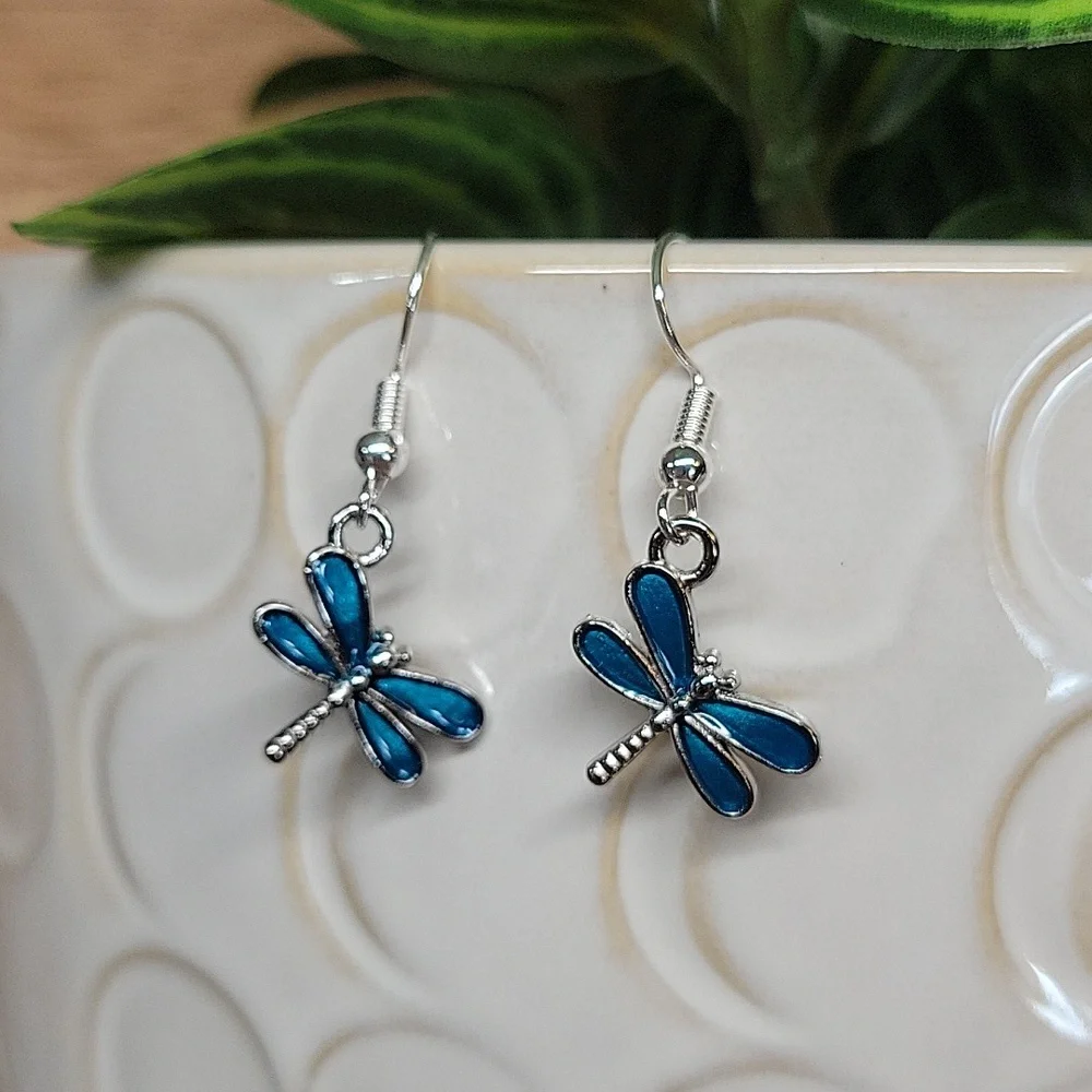 DAINTY AQUA DRAGONFLY EARRINGS